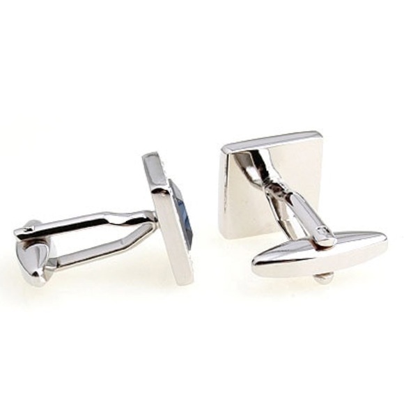 Elegant Black Obsidian and Silver Crystal Square Cufflinks - Picture 4 of 16